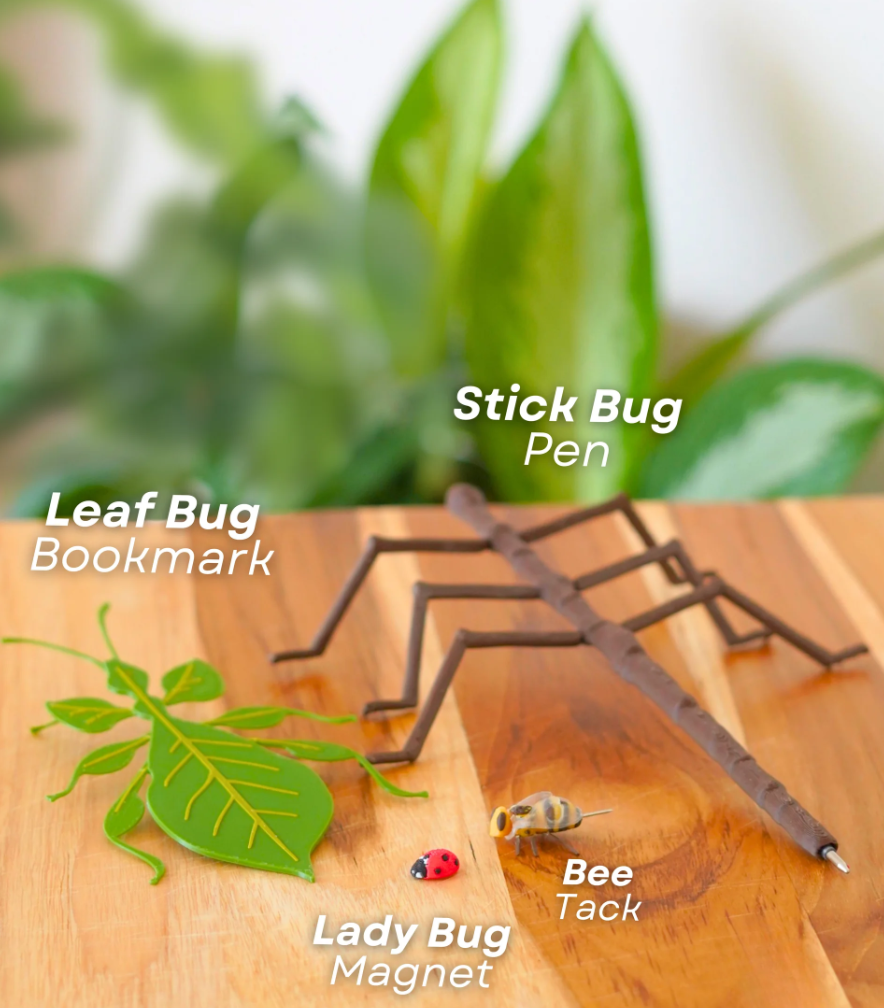 Office Bugs – Bee Tack, Leaf Bug Bookmark, Stick Bug Pen, Lady Bug Magnet